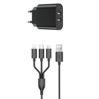 WIWU Wi-U003 Quick Series Dual USB Charger with 3 in 1 USB Charging